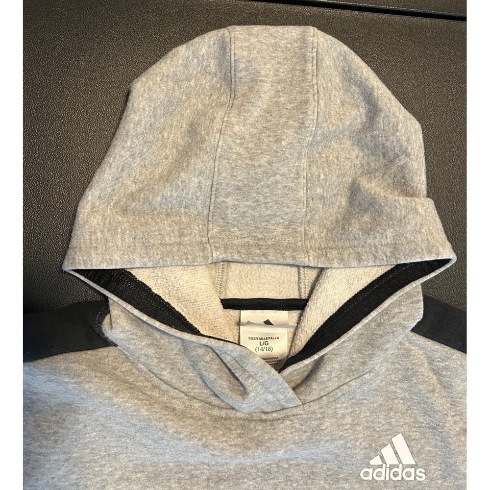 Adidas Boys Gray Pullover Hoodie Sweatshirt Size Large 14/16 Heather Gray 1518 - Picture 6 of 11
